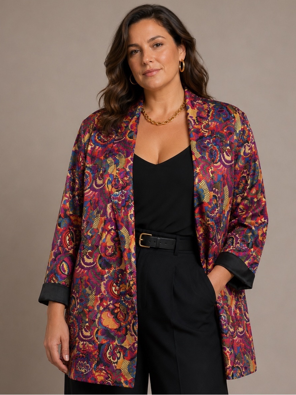 VTG F & L Ltd Floral Blazer Jacket Sz L Bold Multicolor Statement Print USA Made